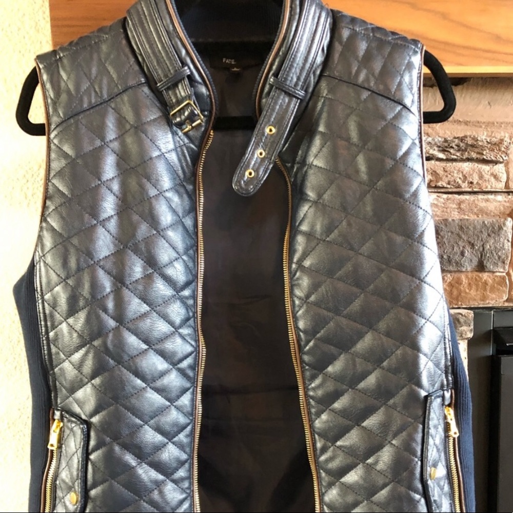 Fate Vegan Leather Navy Quilted Vest - Picture 2 of 9
